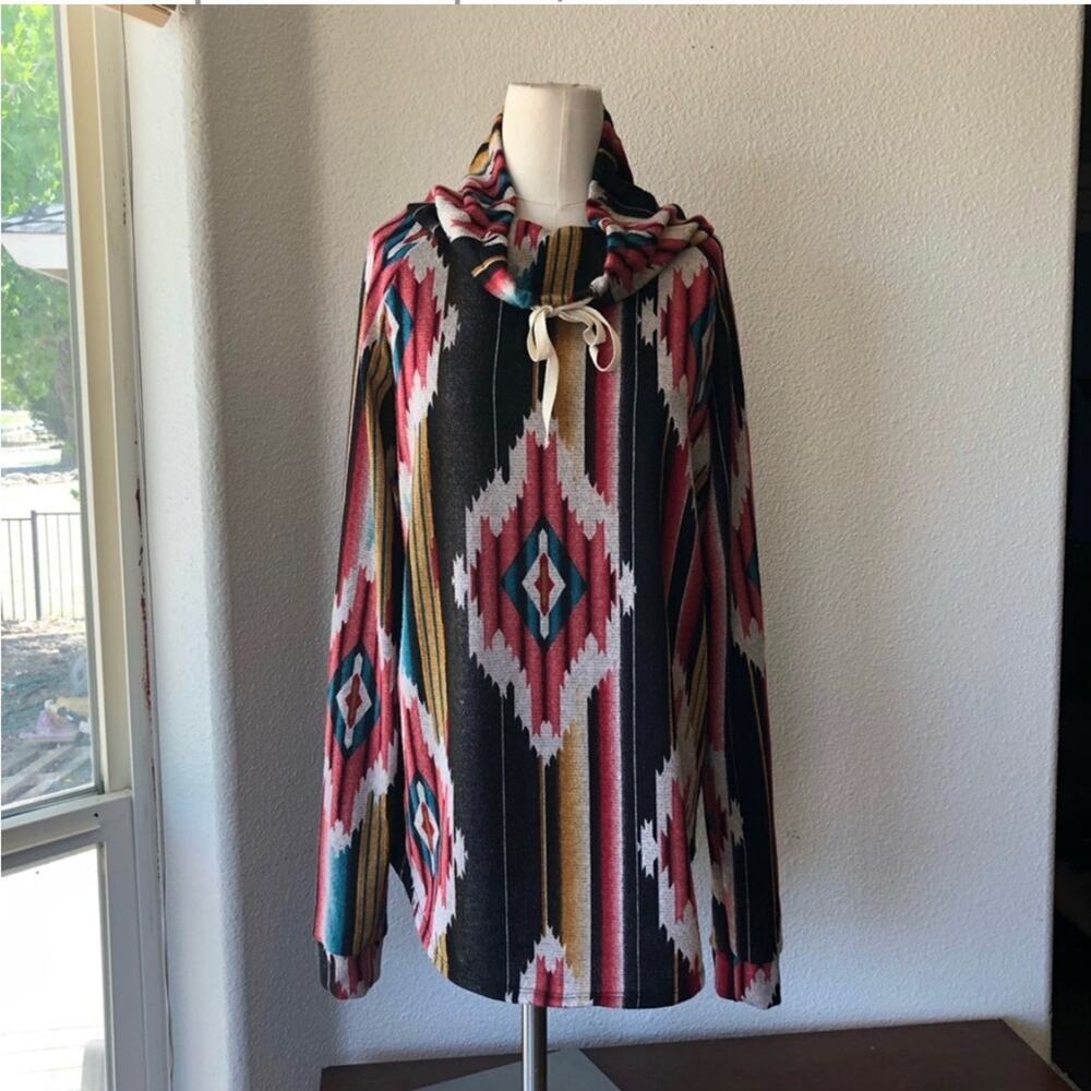 cy Fashion lightweight cowl neck oversized longline Aztec southwestern native